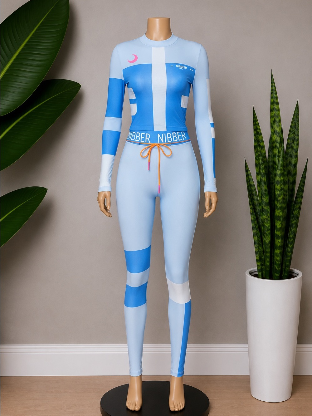Blue Colorblock Two Piece Leggings set